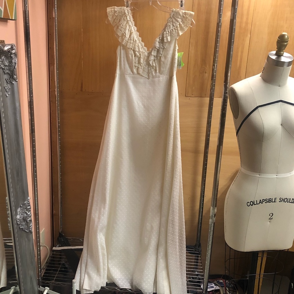 GORGEOUS CREME Maxi Dress with Floral Ruffle